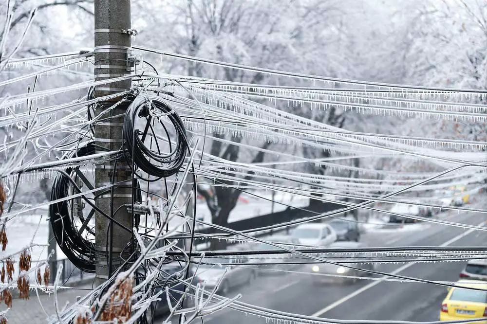 Outdoor cables covered in Ice